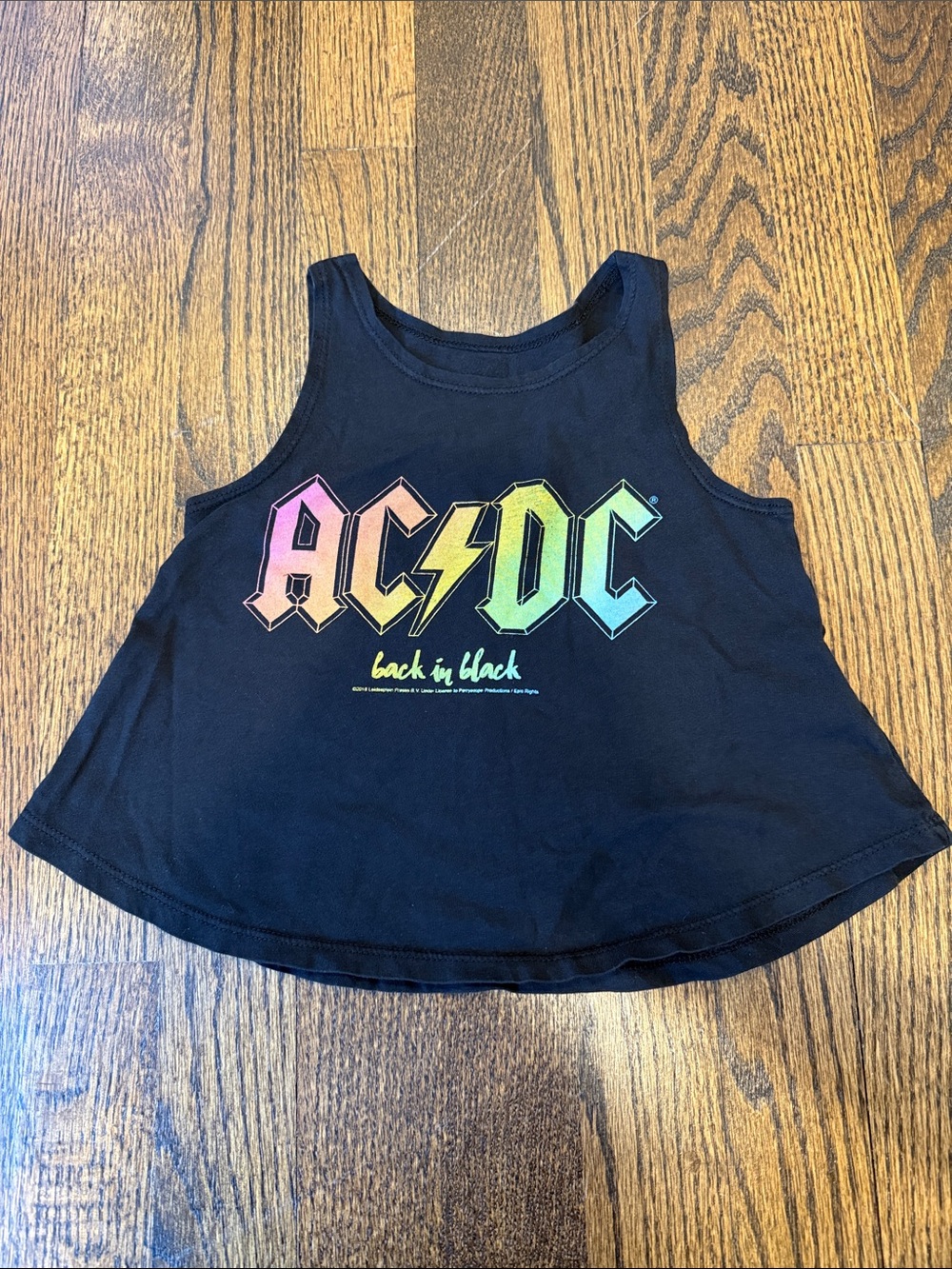 Rowdy Sprouts AC/DC Kids Black Tank Top with Rainbow Logo 18-24 Months